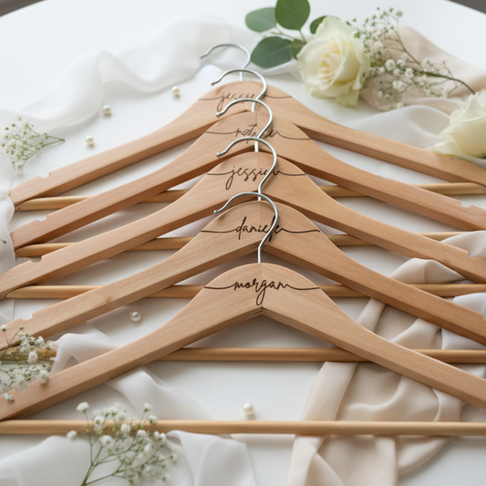 Personalized Wood Bridal Party Hangers – Custom Name Wedding Hangers for Bride, Groom & Bridal Party