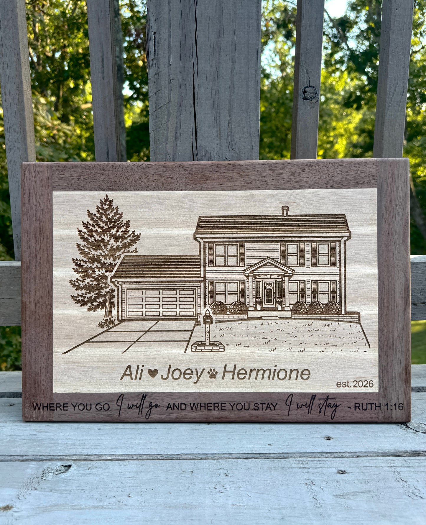 Custom Home Portrait Wood Plaque – Personalized Laser Engraved Housewarming Gift