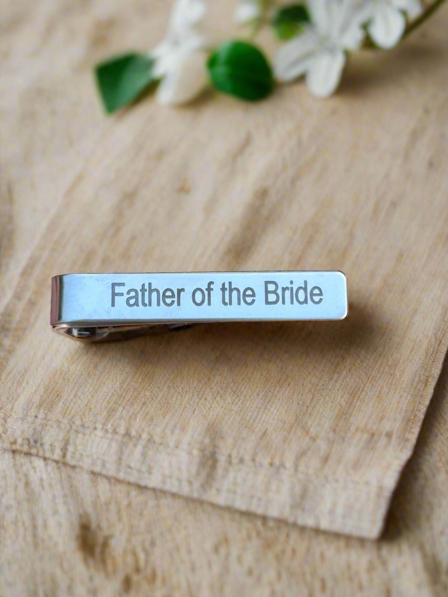Engraved Stainless Steel Tie Clip – Father of the Bride, Groom, Grandpa & More