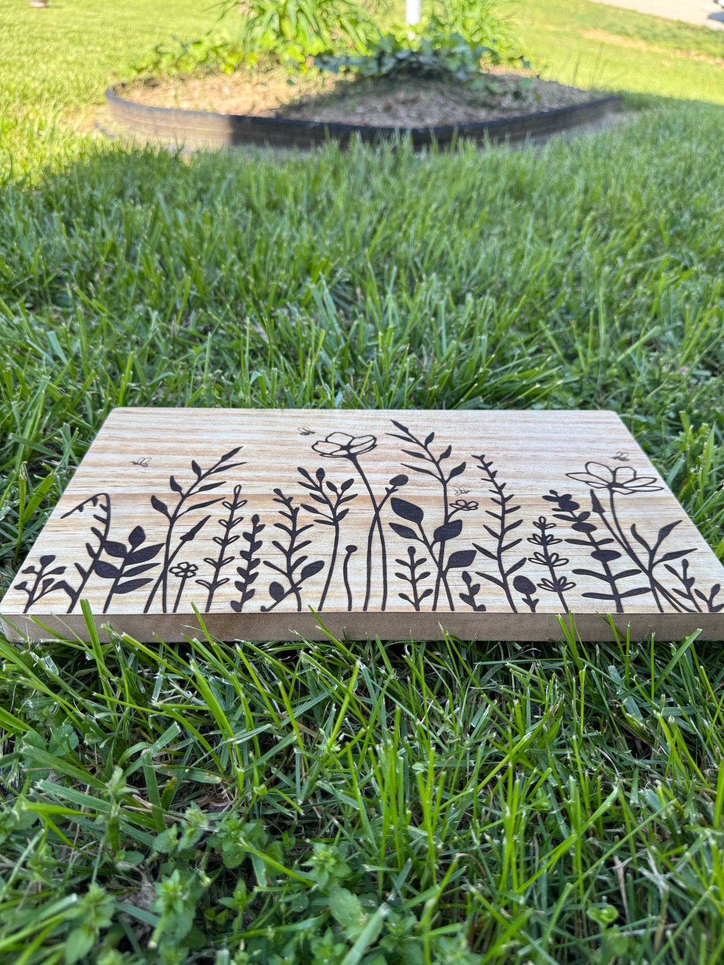 Raised Wildflower and Bees Wood Engraved Stand