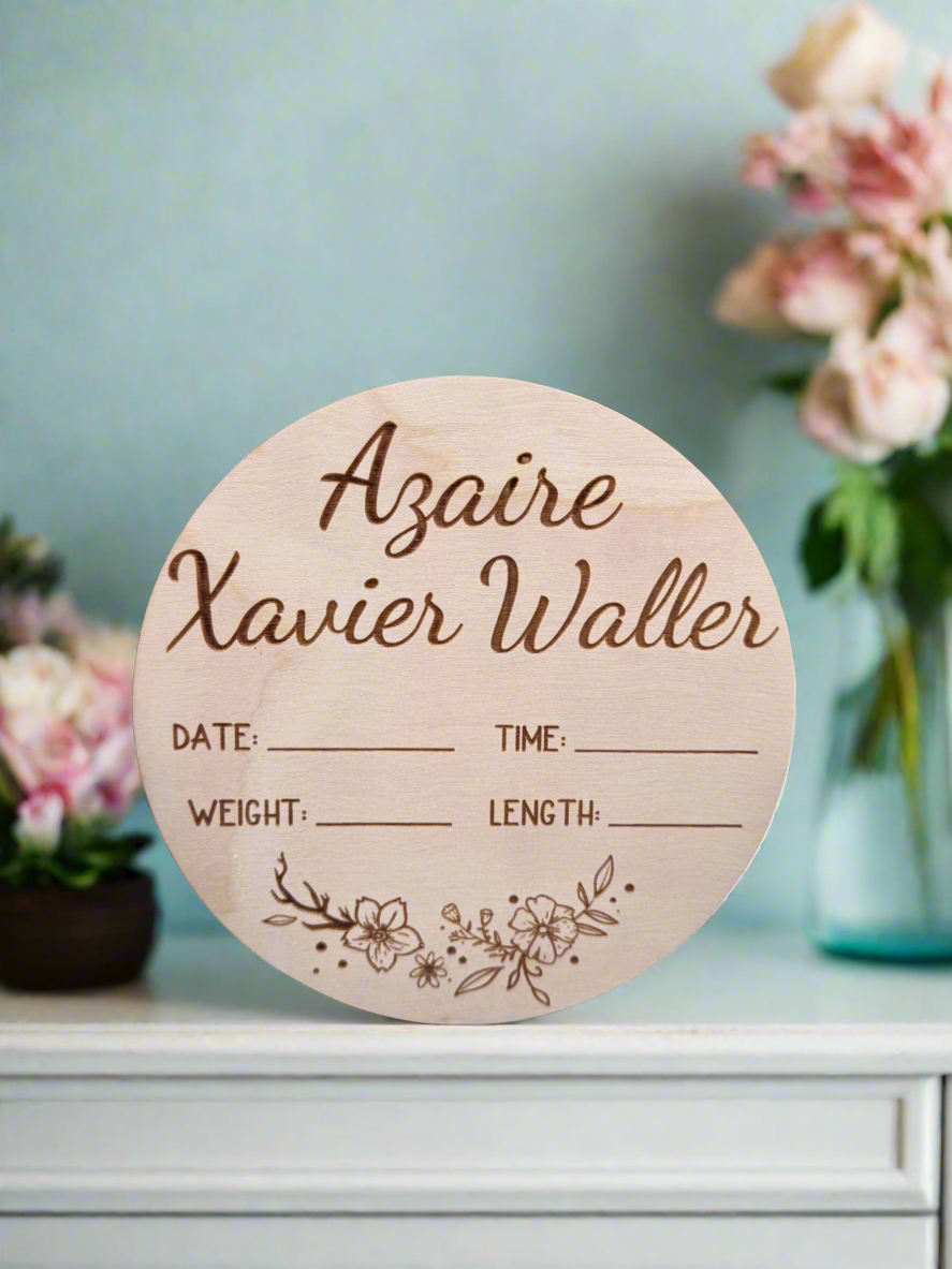 Personalized Wood Engraved Baby Announcement, New Arrival Baby Announcement, Baby Milestone, Hello World Baby Stats