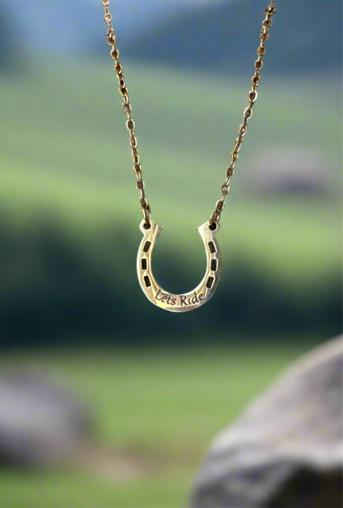 Engraved Horseshoe Necklace – Stainless Steel Pendant, Silver or Gold, Everyday Jewelry