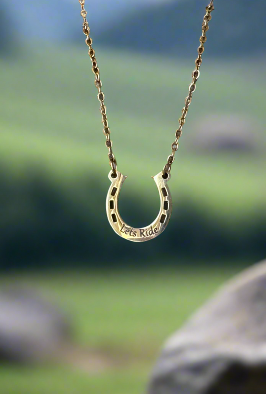 Engraved Horseshoe Necklace – Stainless Steel Pendant, Silver or Gold, Everyday Jewelry
