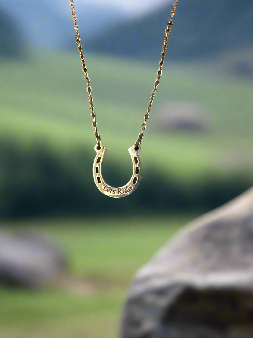 Engraved Horseshoe Necklace – Stainless Steel Pendant, Silver or Gold, Everyday Jewelry