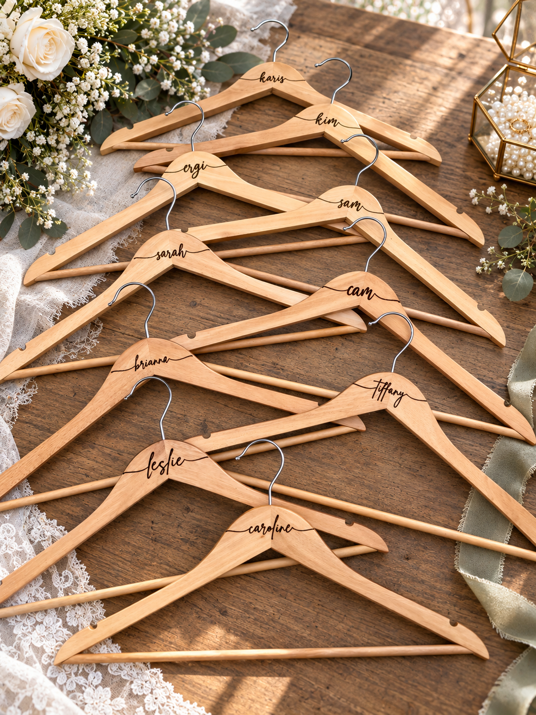 Personalized Wood Bridal Party Hangers – Custom Name Wedding Hangers for Bride, Groom & Bridal Party