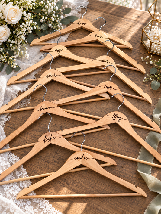 Personalized Wood Bridal Party Hangers – Custom Name Wedding Hangers for Bride, Groom & Bridal Party