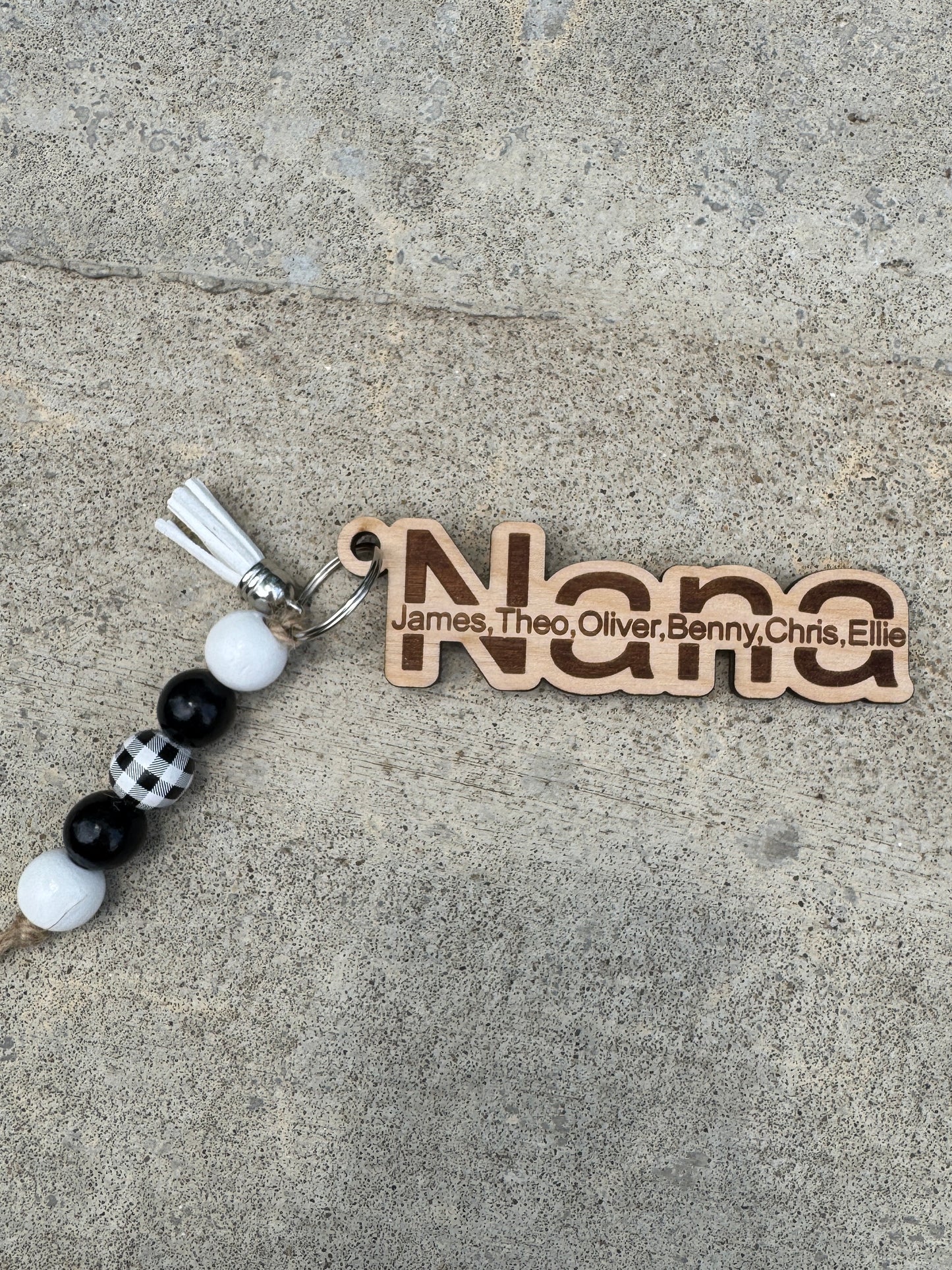 Nana Personalized Keychain with Kids Names, Wood Engraved Nana Keychain, Mother's Day Gift from Grandkids, Grandma Gift