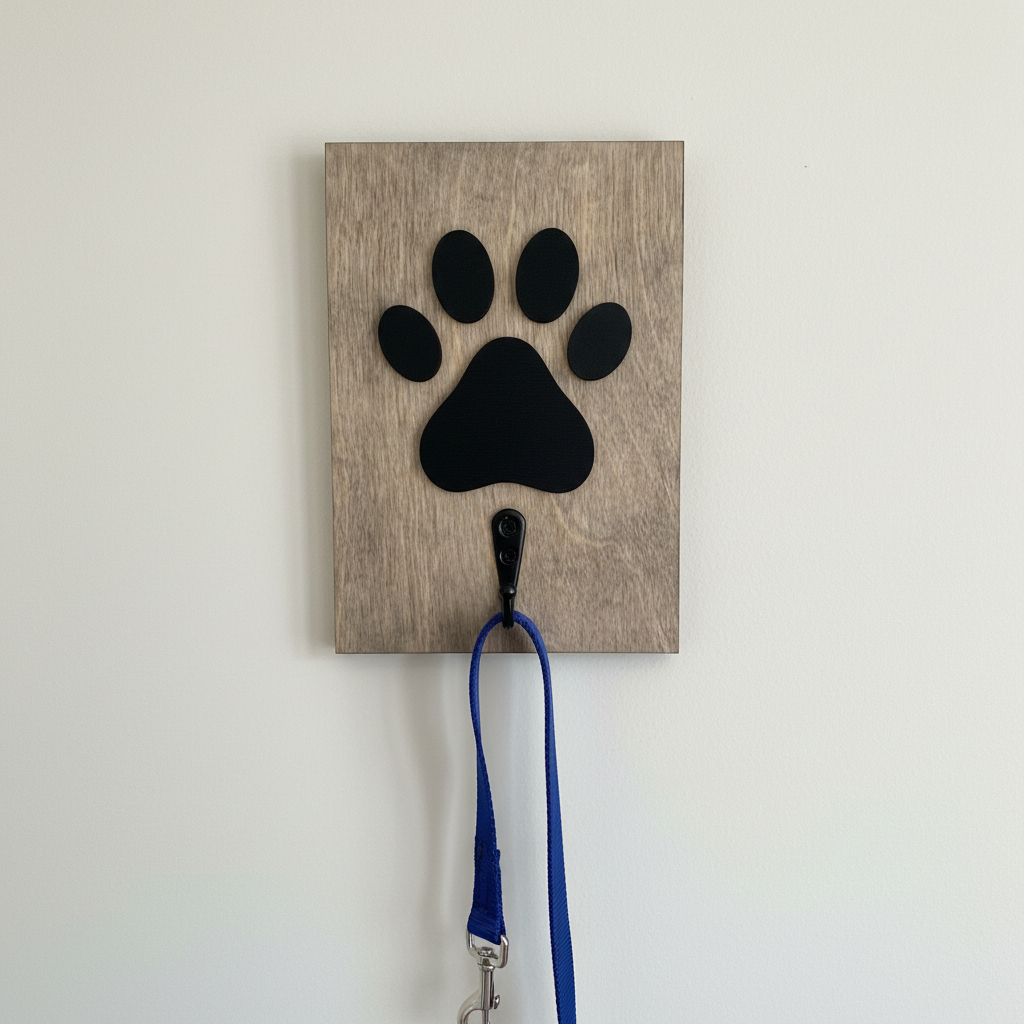 Rustic Paw Print Dog Leash Holder with Hook