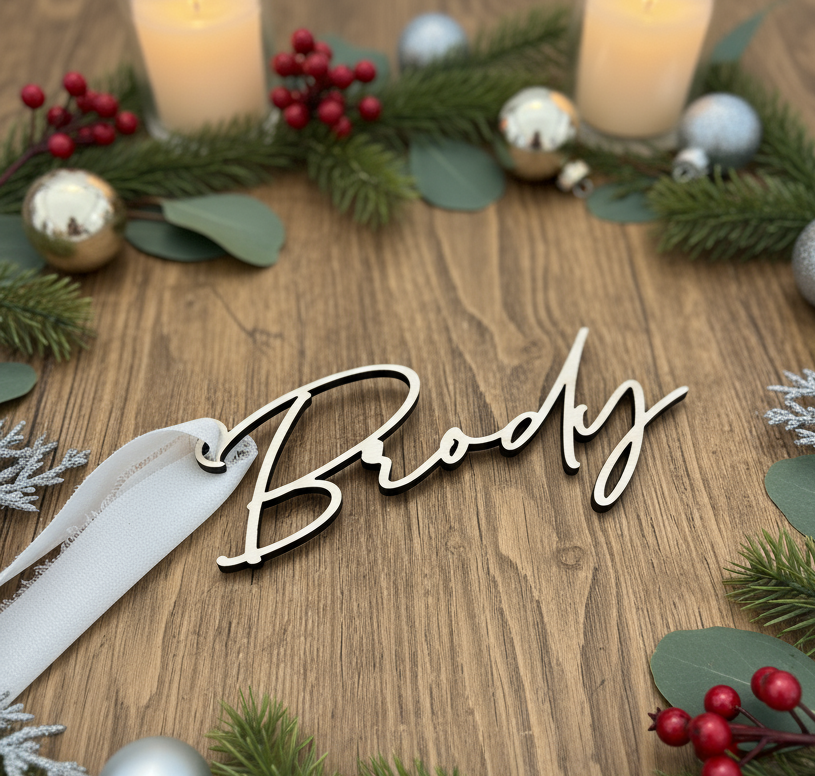 Elegant Wood Christmas Stocking Tag