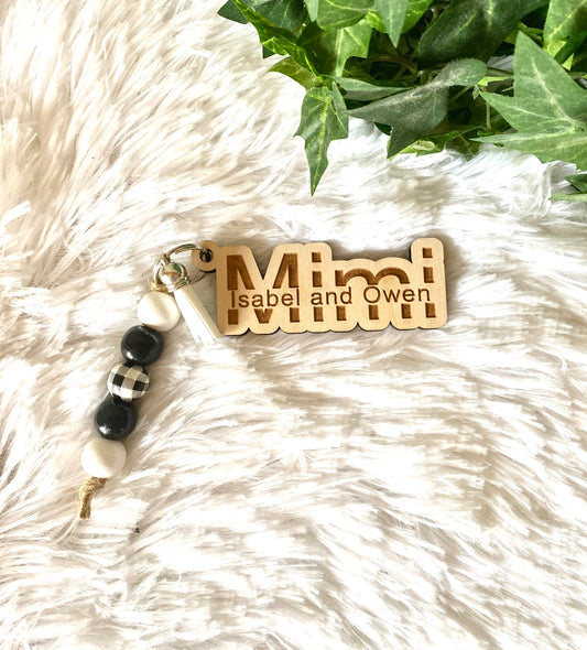 Mimi Personalized Keychain with Kids Names, Wood Engraved Mimi Keychain, Mother's Day Gift from Grandkids, Grandma Gift
