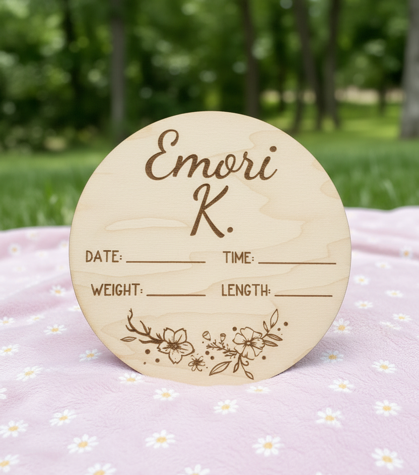 Personalized Wood Engraved Baby Announcement, New Arrival Baby Announcement, Baby Milestone, Hello World Baby Stats