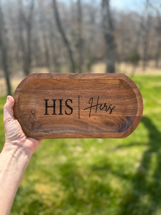 Engraved Acacia Wood Catchall Tray – HIS & Hers Jewelry Dish, Key Holder, Wooden Organizer Tray