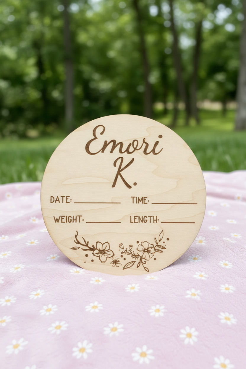 Personalized Wood Engraved Baby Announcement, New Arrival Baby Announcement, Baby Milestone, Hello World Baby Stats