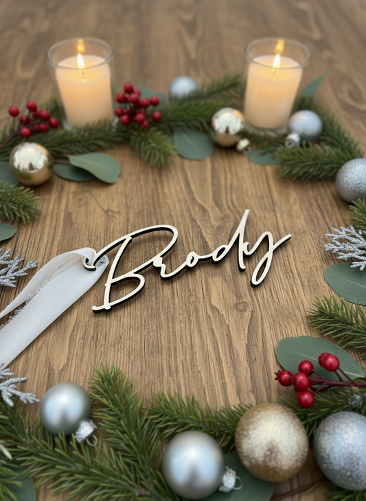 Elegant Wood Christmas Stocking Tag