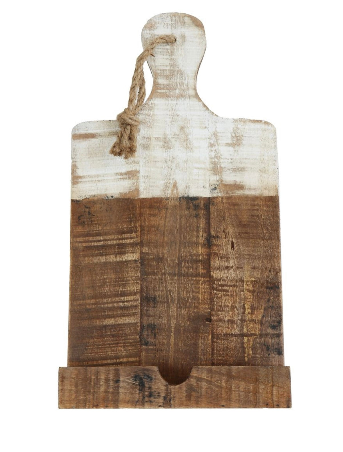 Distressed White and Brown Wood Tablet Holder