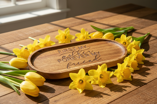First My Mother, Forever My Friend - Engraved Acacia Wood Oval Tray