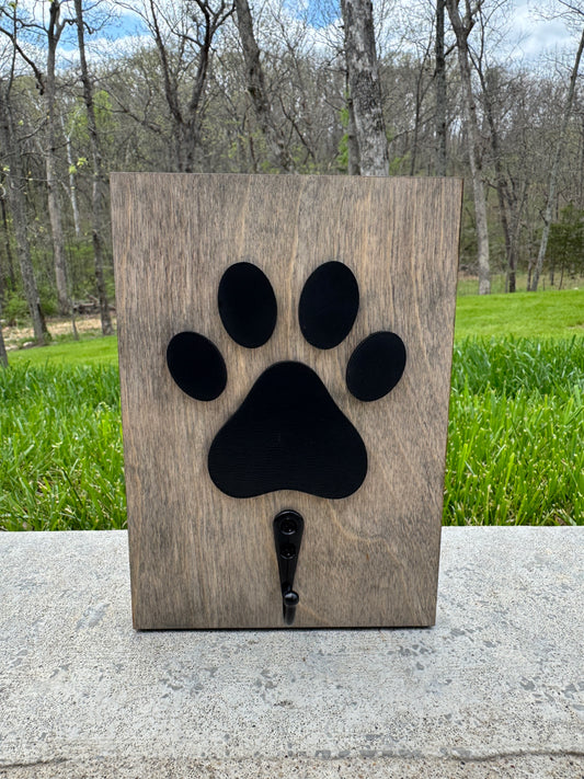 Rustic Paw Print Dog Leash Holder with Hook