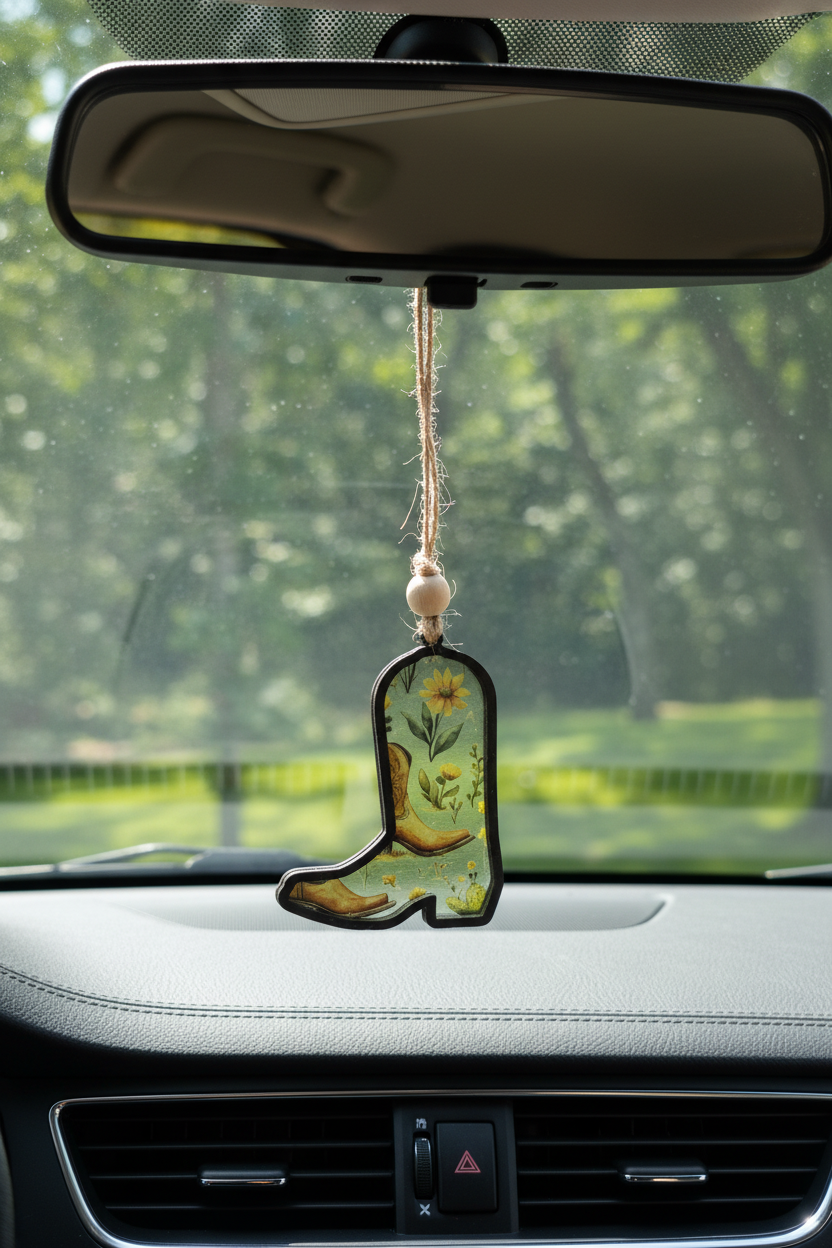 Cowgirl Boot Rearview Mirror Car Charm – Transparent Western Car Accessory