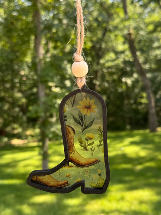 Cowgirl Boot Rearview Mirror Car Charm – Transparent Western Car Accessory