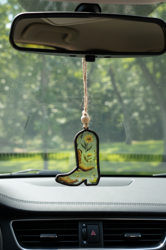 Cowgirl Boot Rearview Mirror Car Charm – Transparent Western Car Accessory