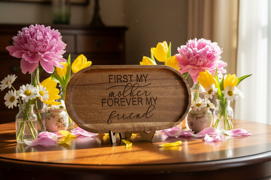 First My Mother, Forever My Friend - Engraved Acacia Wood Oval Tray