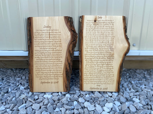 Live Edge Wood Engraved Wedding Vows