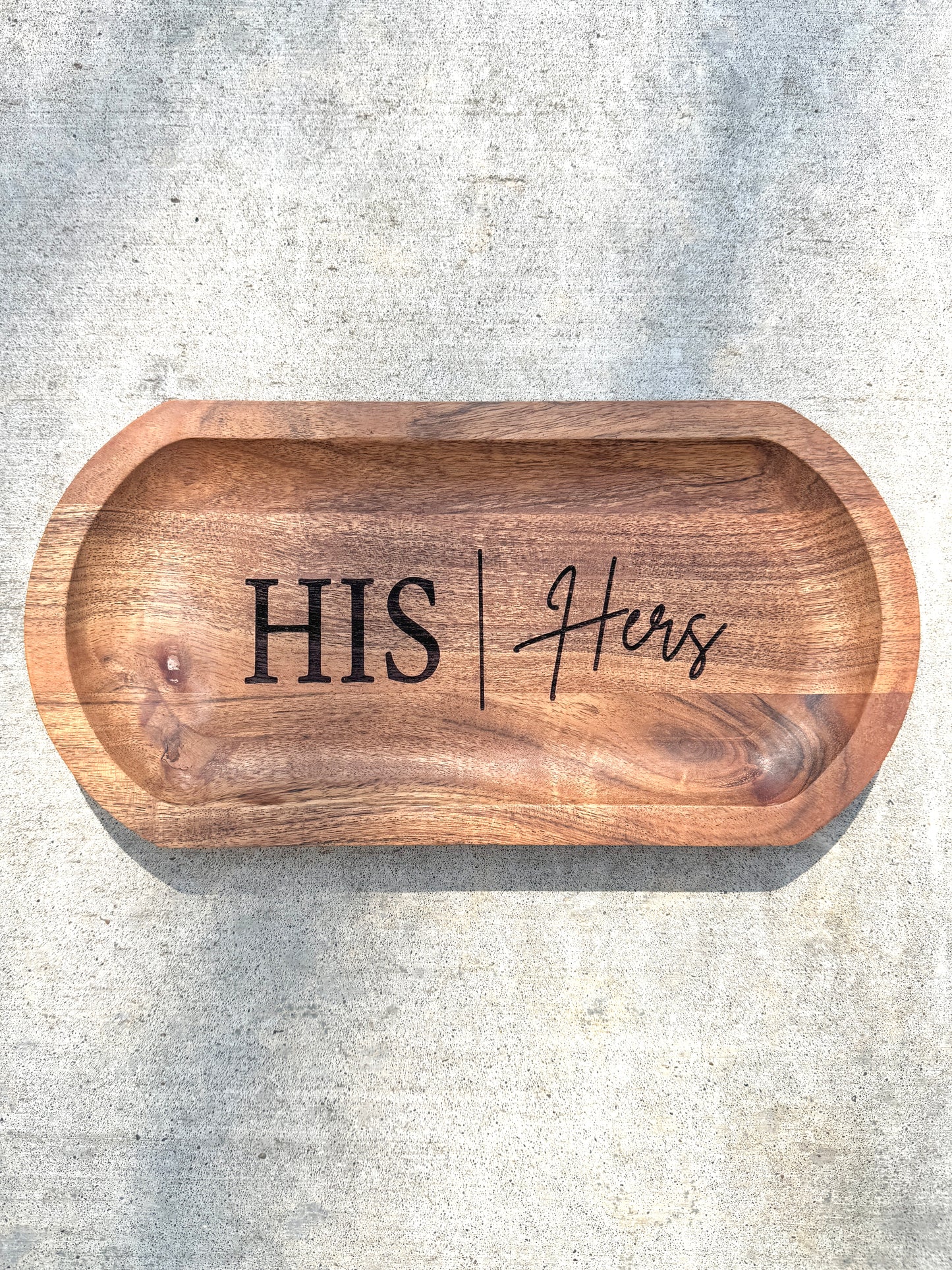 Engraved Acacia Wood Catchall Tray – HIS & Hers Jewelry Dish, Key Holder, Wooden Organizer Tray