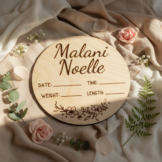 Personalized Wood Engraved Baby Announcement, New Arrival Baby Announcement, Baby Milestone, Hello World Baby Stats