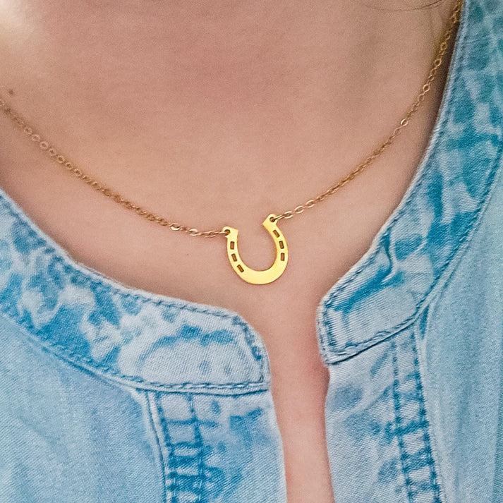Engraved Horseshoe Necklace – Stainless Steel Pendant, Silver or Gold, Everyday Jewelry