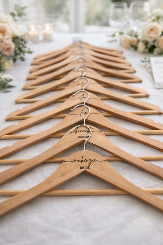 Personalized Wood Bridal Party Hangers – Custom Name Wedding Hangers for Bride, Groom & Bridal Party