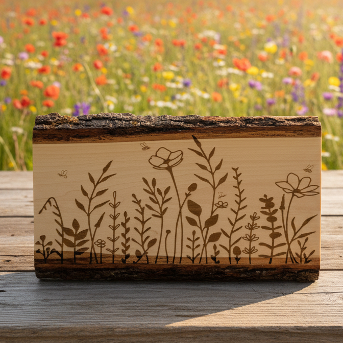Wildflower and Bee Rustic Wood Decor