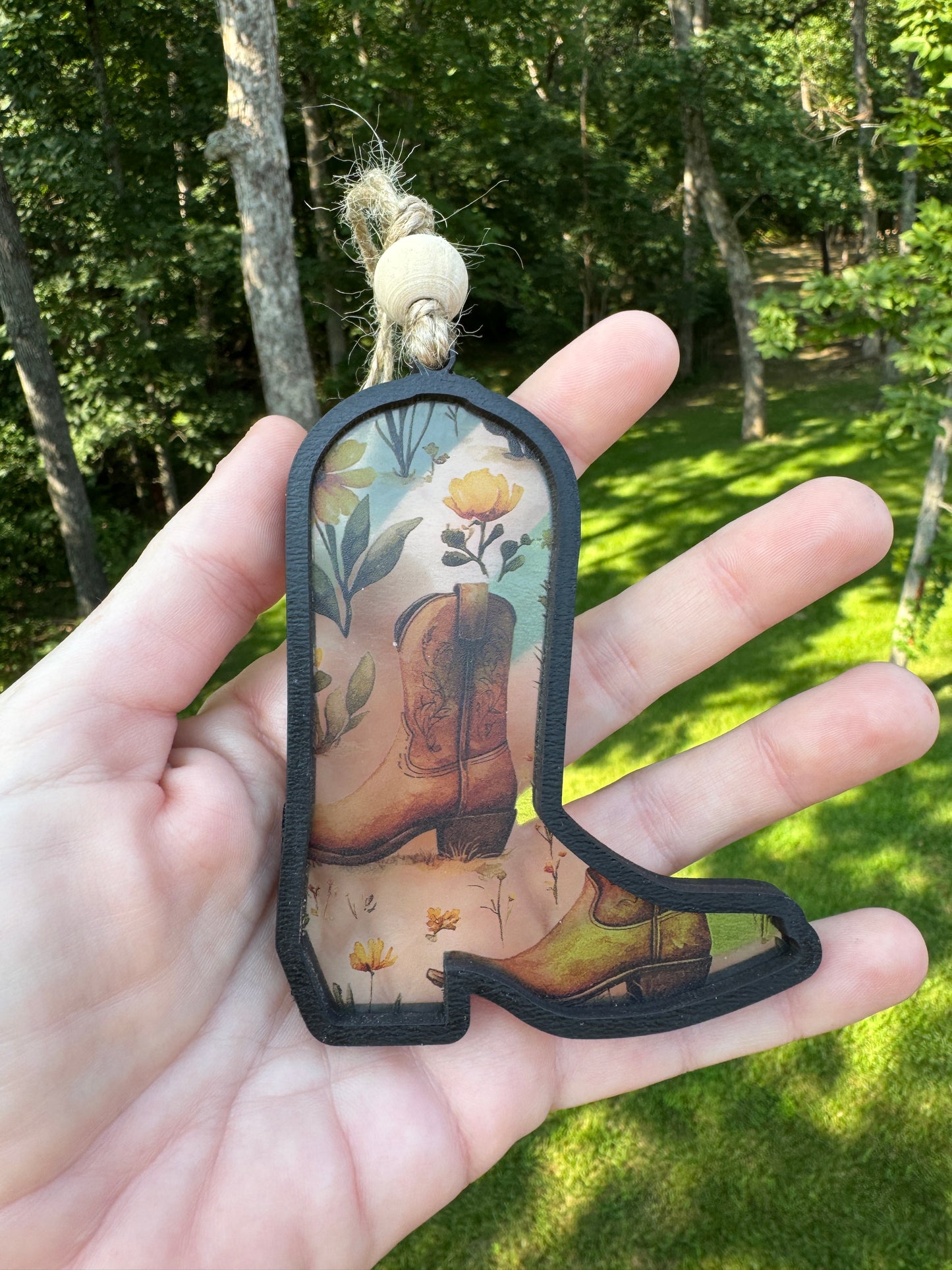 Cowgirl Boot Rearview Mirror Car Charm – Transparent Western Car Accessory