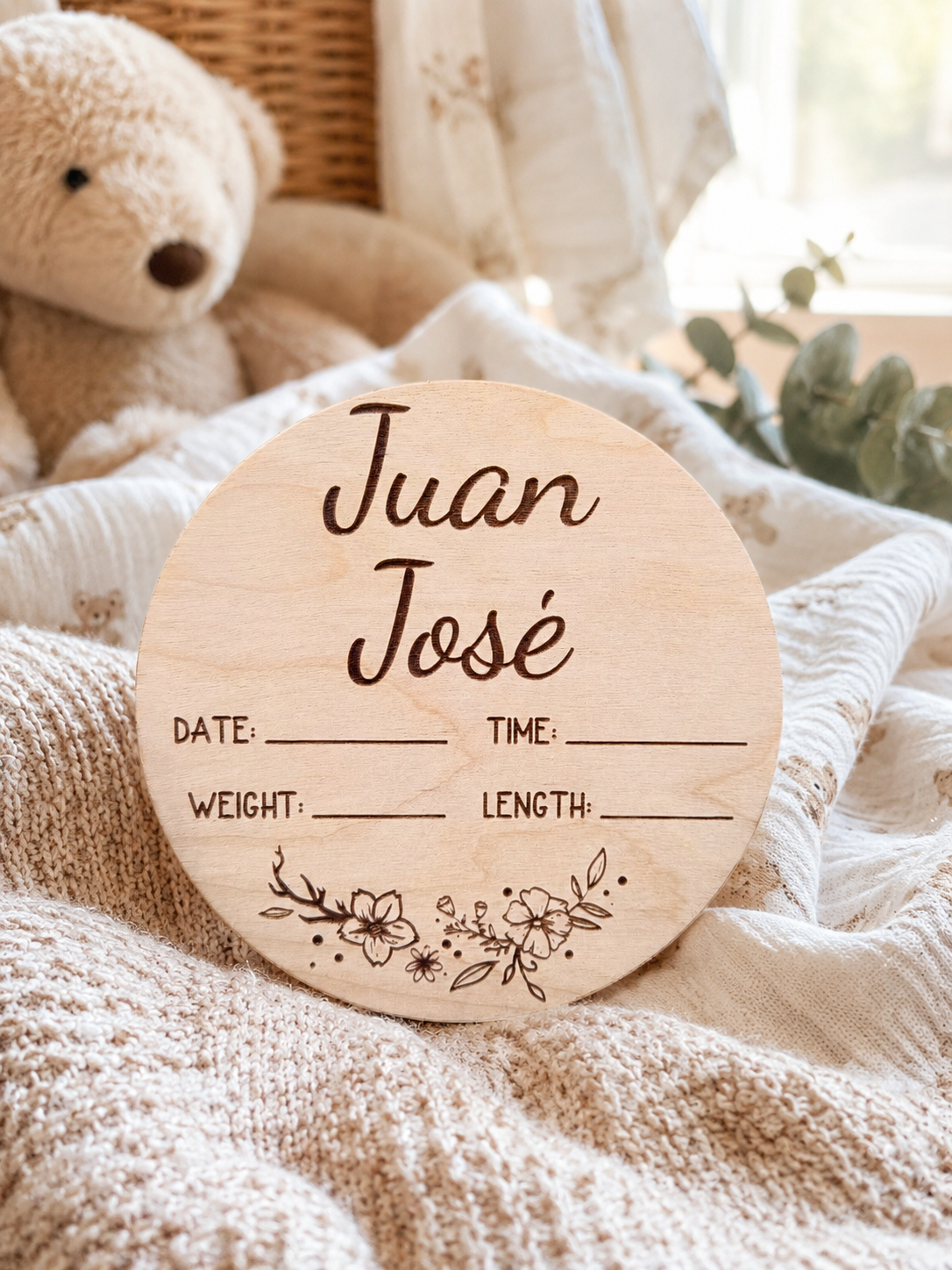 Personalized Wood Engraved Baby Stat Announcement, New Arrival Baby Announcement, Baby Milestone