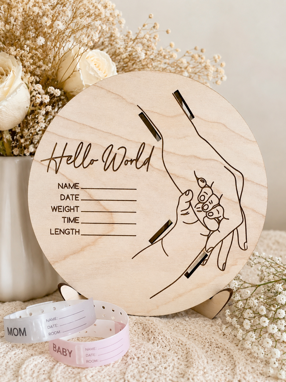 Newborn Birth Announcement Plaque, Hospital Bracelet Keepsake