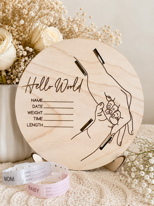 Newborn Birth Announcement Plaque, Hospital Bracelet Keepsake