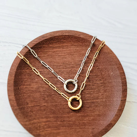 Paperclip Chain Charm Holder Necklace – Stainless Steel Gold or Silver | Minimalist Charm Necklace Base