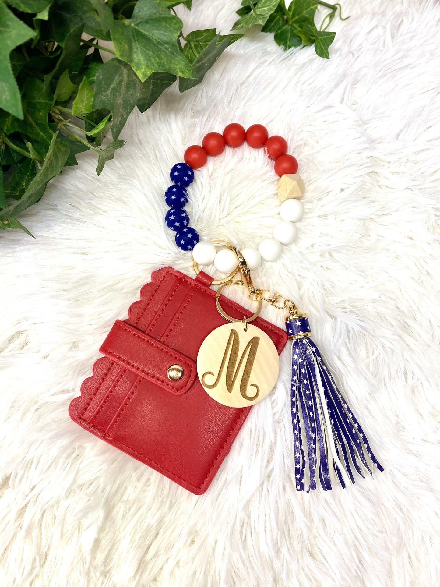 Old Glory Patriotic Silicone Beads Wristlet with Laser Engraved Disc