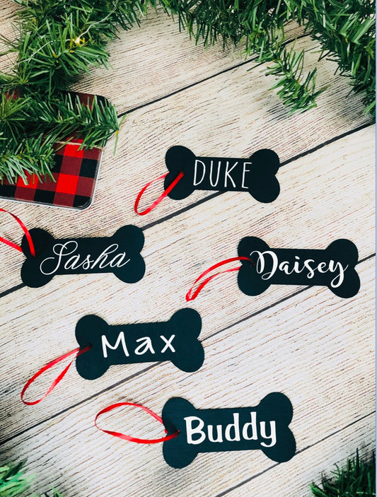 Personalized Dog Bone Ornament, Wood Dog Bone Ornament, Personalized Christmas Dog Bone Wood Stocking Tag