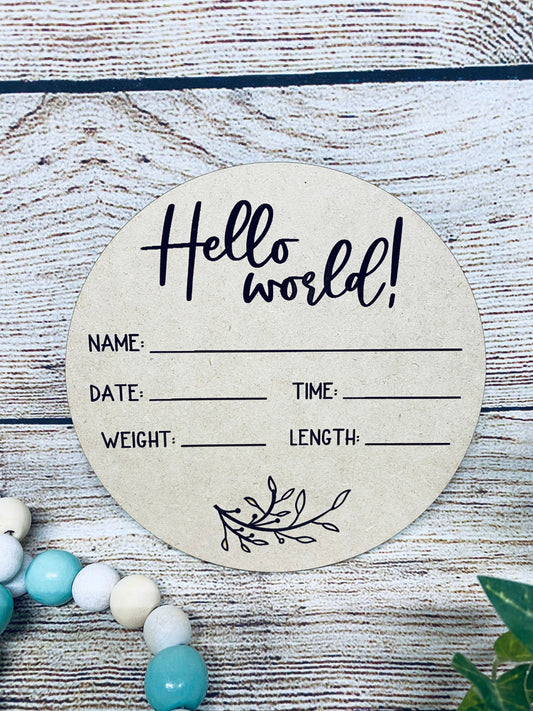 Wood Engraved Baby Announcement, 6” Wood Baby Announcement, New Arrival Baby Announcement, Baby Milestone, Hello World Baby Stats