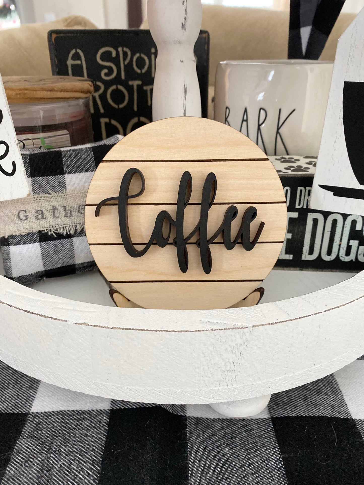 Coffee Tiered Tray Sign, Mini Shiplap Tray Sign, Tiered Tray Decor, 4” Round Tiered Tray Sign, Wood Tiered Tray Sign, Coffee Tray Sign