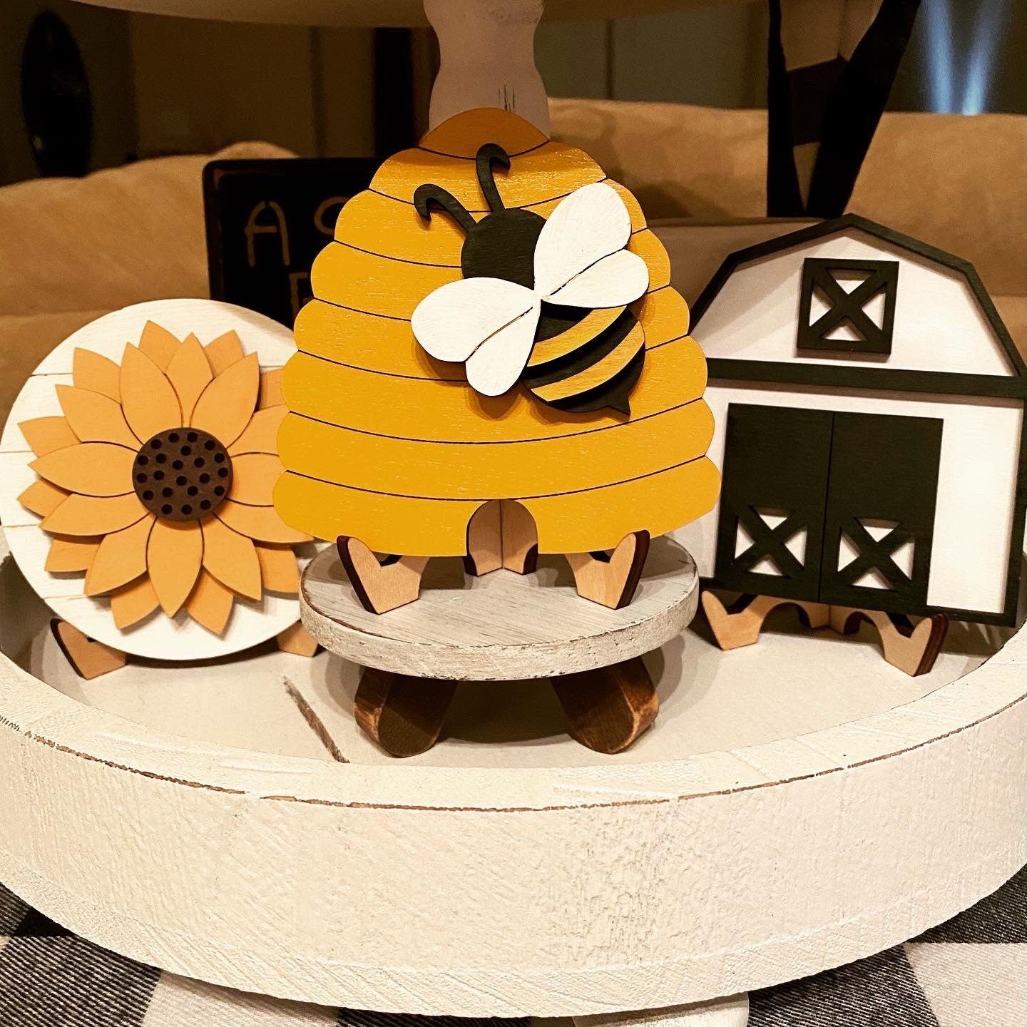 Beehive Tiered Tray Sign, Mini Shiplap Beehive Tray Sign, Spring Tiered Tray Decor, Beehive Tiered Tray Sign with Bee