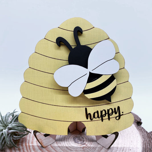 Bee Happy Beehive Tiered Tray Sign, Spring Tiered Tray Decor