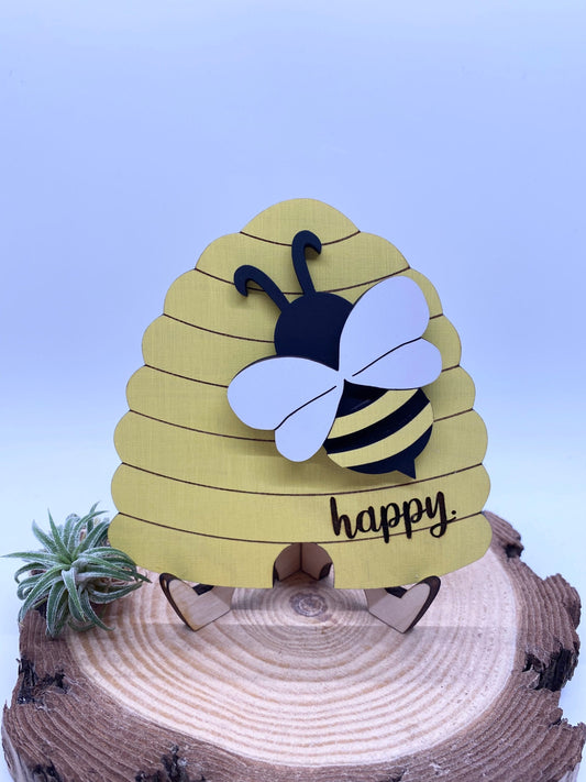 Bee Happy Beehive Tiered Tray Sign, Spring Tiered Tray Decor