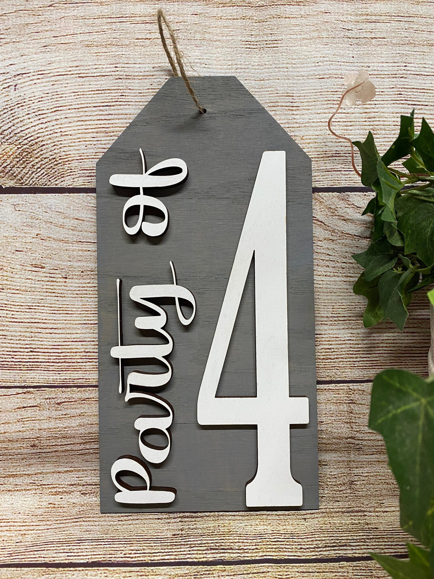 Laser Cut 5"x10" Family Party of, Wood Tag Sign with a Farmhouse Look, Home Collage Wall Decor, Gray Wall Tag, Party Of 4, Party Of 5, Party Of 3