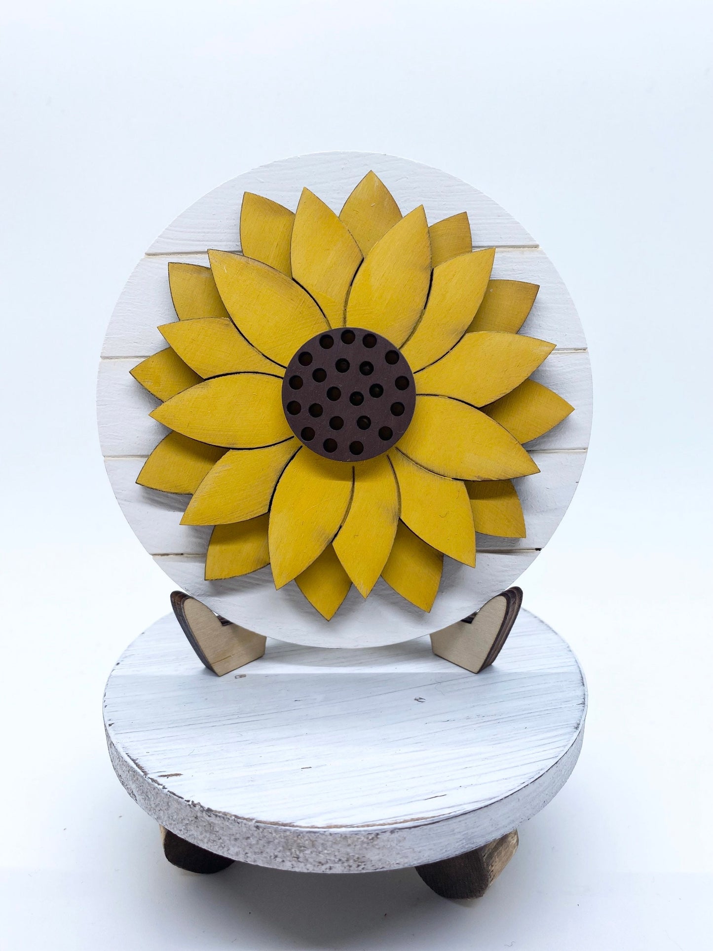 Sunflower Tiered Tray Sign, Mini Shiplap Sunflower Tray Sign, Sunflower Tiered Tray Decor, 4” Round Tiered Tray Sign with Sunflower