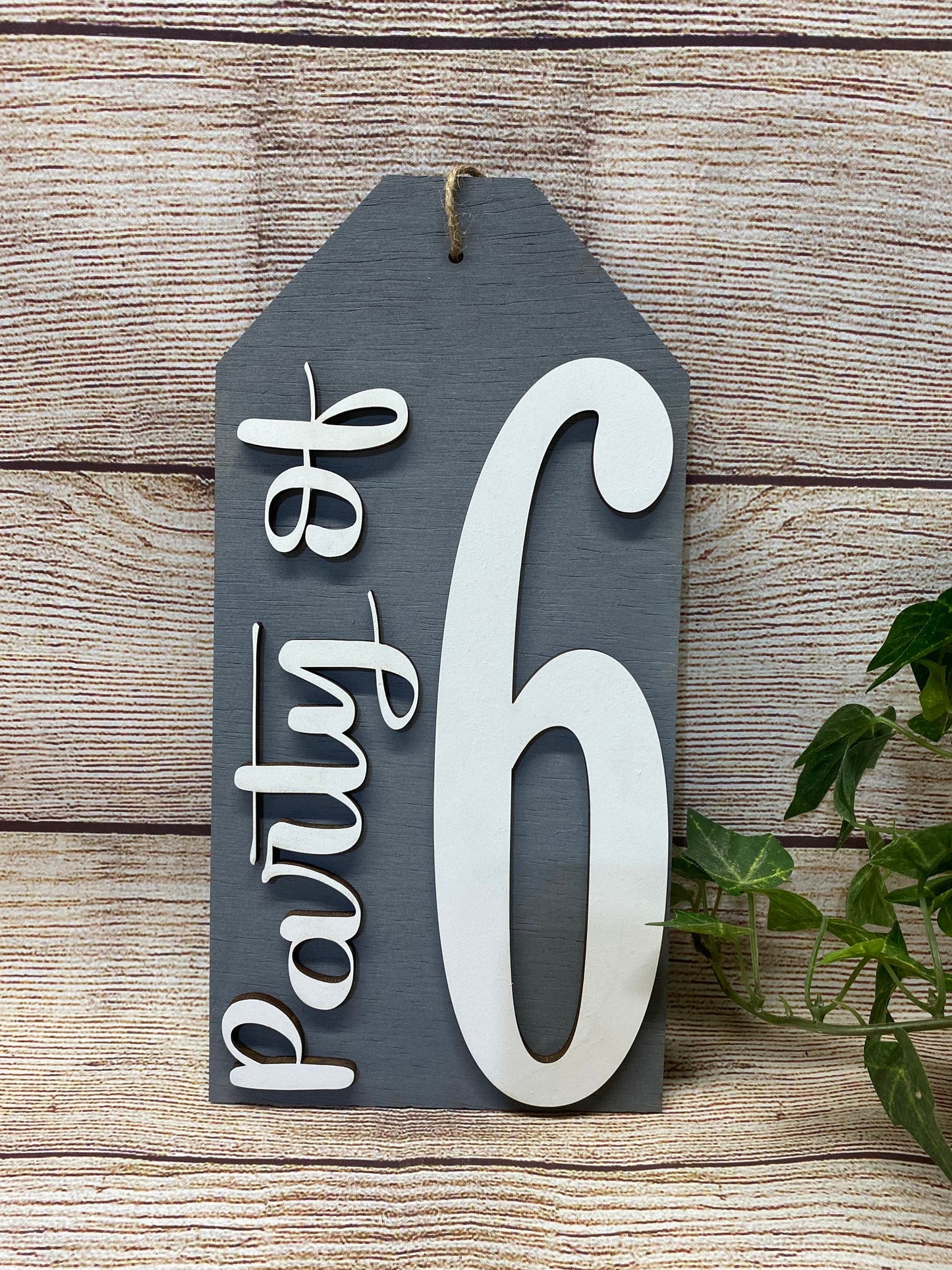 Laser Cut 5"x10" Family Party of, Wood Tag Sign with a Farmhouse Look, Home Collage Wall Decor, Gray Wall Tag, Party Of 4, Party Of 5, Party Of 3