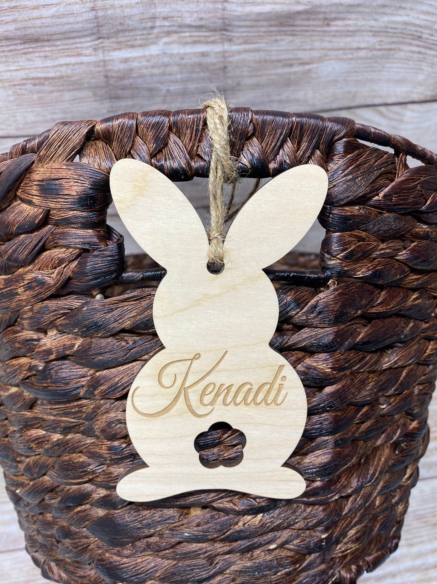 Wood Easter Bunny Basket Personalized Name Tag, Easter Basket Gift Tag