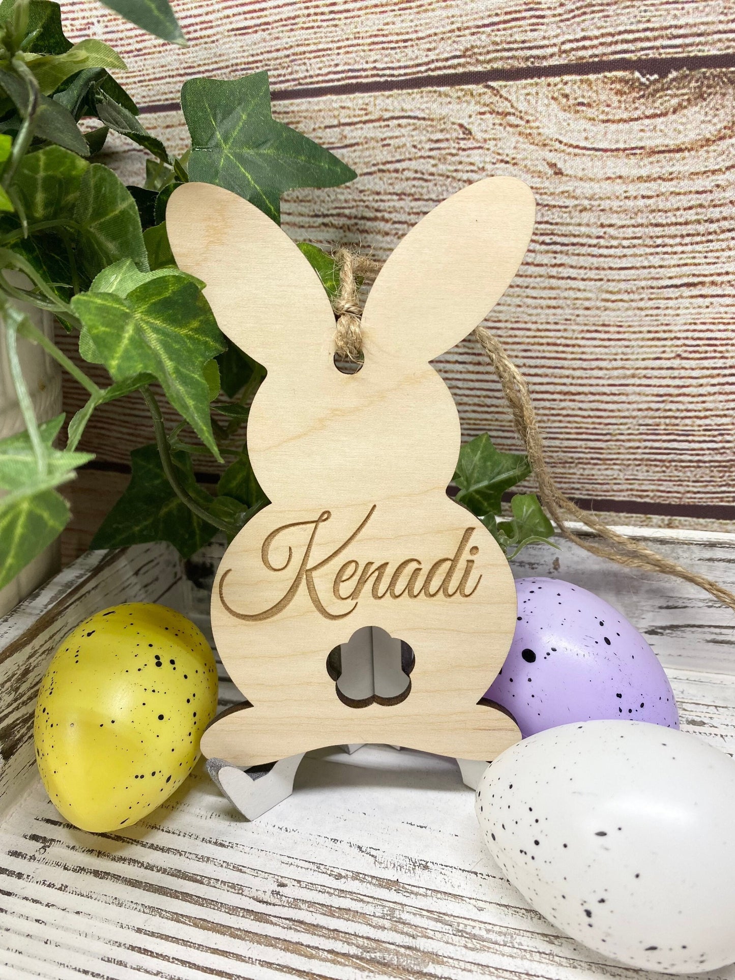 Wood Easter Bunny Basket Personalized Name Tag, Easter Basket Gift Tag