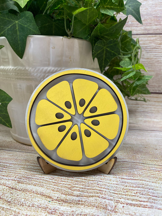 Lemon Slice Tiered Tray Decor, Summer Lemon Tiered Tray Sign, 4” Round Lemon Tiered Tray Sign