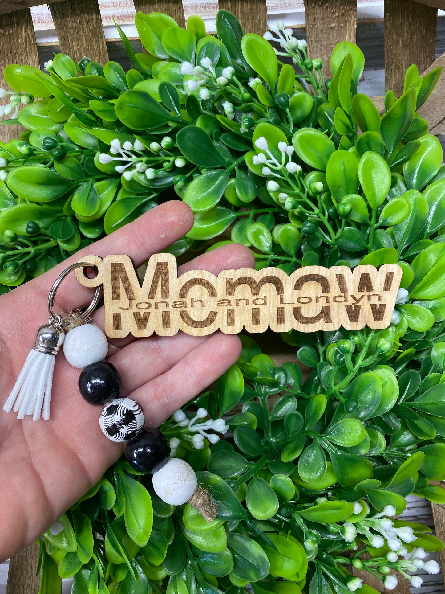Memaw Personalized Keychain with Kids Names, Wood Engraved Memaw Keychain, Mother's Day Gift from Grandkids, Grandma Gift
